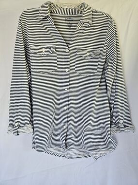 croft & barrow Navy and White Striped Long-Sleeve Button Shirt